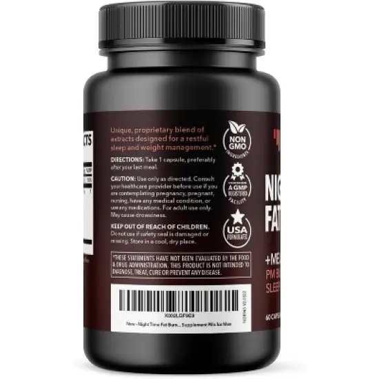 Night Time Fat Burner + Melatonin Capsules, PM Burner and Night Suport, Havasu Nutrition, 60ct image {2}