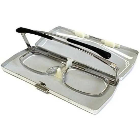 SlimFold Kanda (005) of Japan Folding Reading Glasses with Case in Silver ; +2.50 image {2}