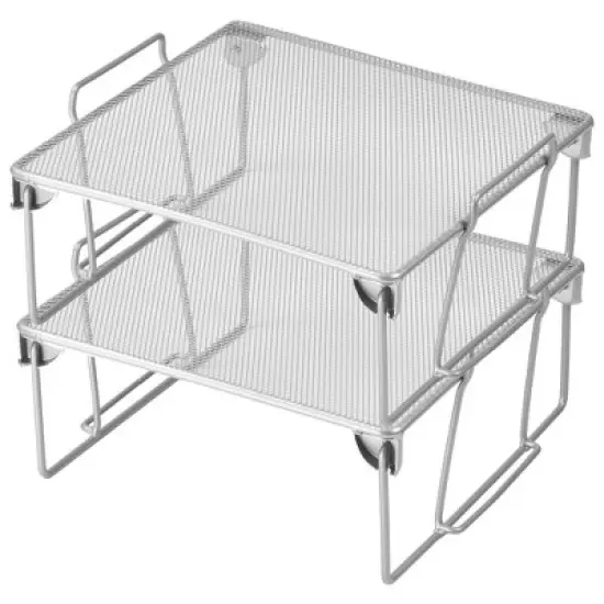 YBM Home Stackable and Foldable Silver Steel Mesh Storage Rack Shelf, Pack of 2 image {2}