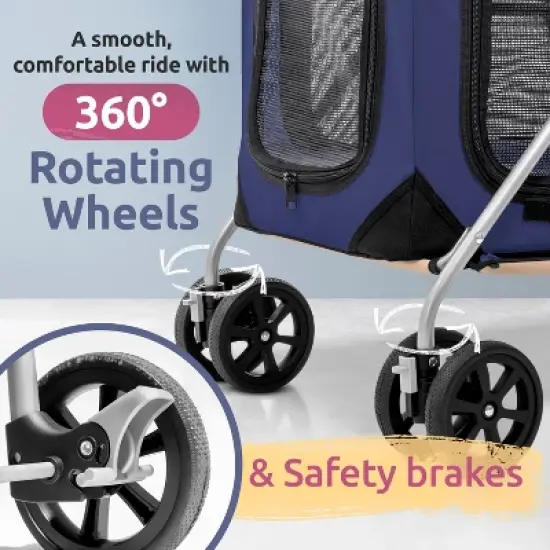 PetLuv Cat & Dog Stroller Foldable w/ Detachable Soft Pet Travel Carrier Fits 2 Cats or Medium Dog & Removable Plush Pillow Privacy Windows image {6}