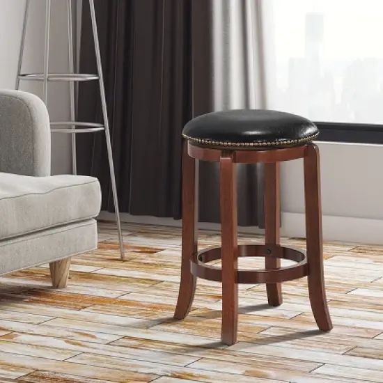 Costway 24'' Swivel Bar stool Leather Padded Dining Kitchen Pub Bistro Chair Backless image {3}