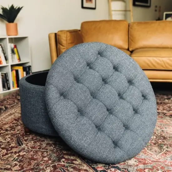 Large Round Tufted Storage Ottoman with Lift Off Lid - WOVENBYRD image {10}
