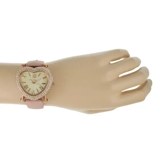 Peugeot Women's Heart Shaped Rose Gold Crystal Watch with Pink Suede Strap image {3}