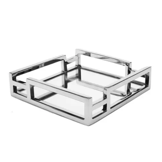 Classic Touch Square Mirror Napkin Holder with Layered Loop Design- Silver image {3}