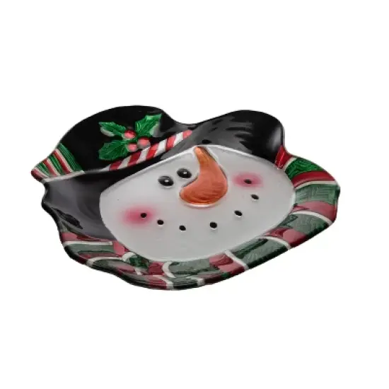 Transpac 12 Inch Holiday Snowman Glass Platter for Christmas Serving and Entertaining image {2}