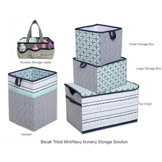 Bacati - Noah Mint/Navy Collapsible Laundry Hamper image {4}