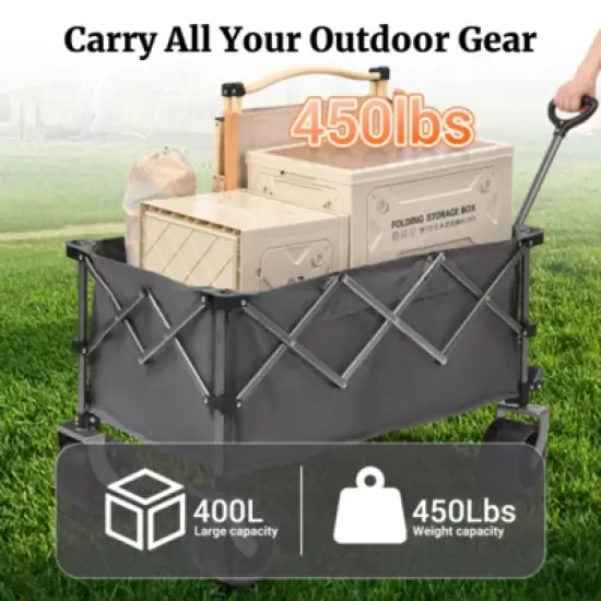 FURNIinspire Outdoor Serving Carts Folding Wagon Cart Beach Wagon 450lb Heavy Duty Foldable Wagon for Camping Sports, Gray, 36.22"*22.05"*39.37" image {3}