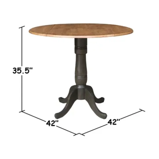3pc 42" Round Dual Drop Leaf Counter Height Dining Table with 2 Splat Back Stools Hickory/Washed Coal - International Concepts image {8}