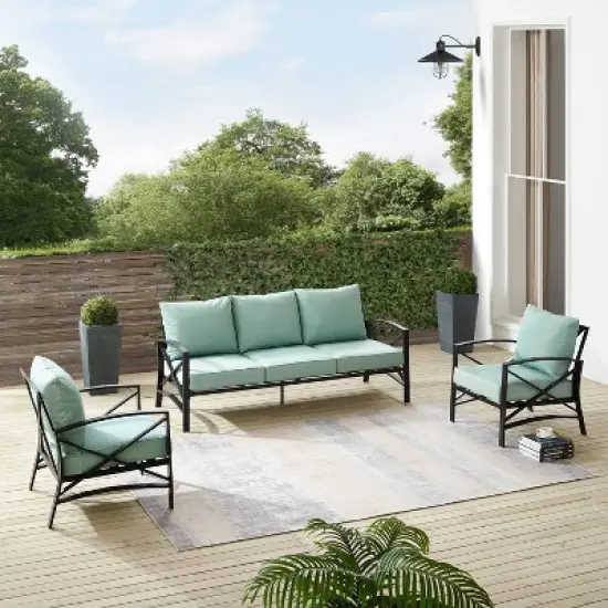 Kaplan 3pc Outdoor Sofa Set with Sofa & 2 Arm Chairs - Mist - Crosley image {7}