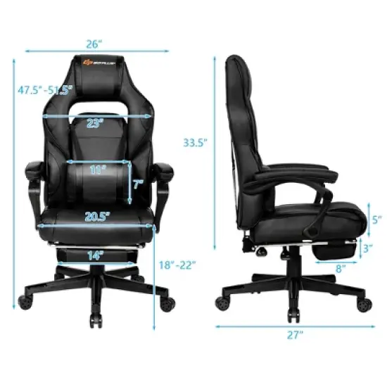 Costway Massage Gaming Chair Reclining Racing Computer Office Chair with Footrest White\ Black\Blue\Red image {2}