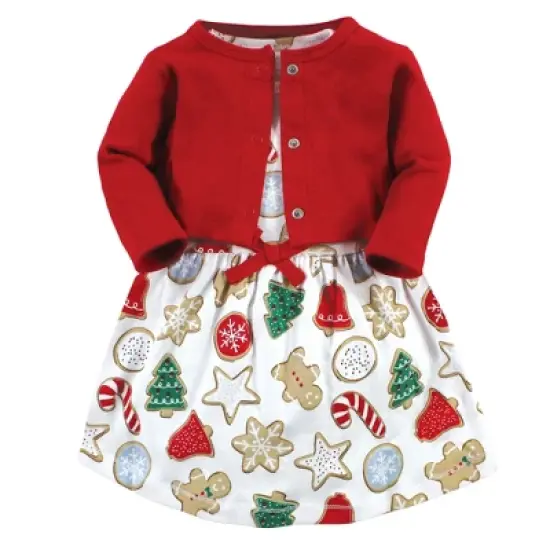 Touched by Nature Infant and Toddler Girl Organic Cotton Dress and Cardigan, Christmas Cookies image {14}