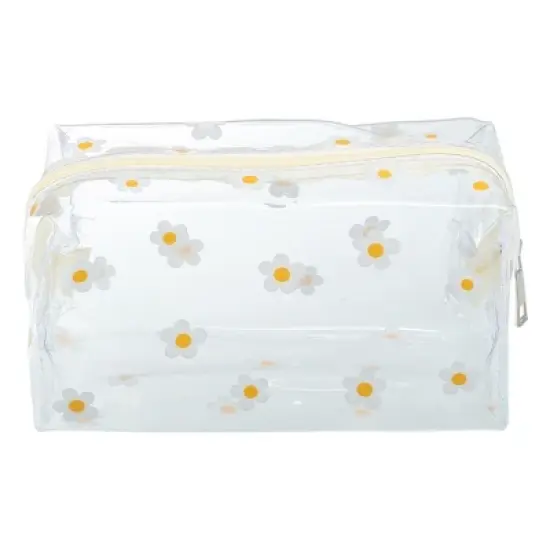 Unique Bargains Portable PVC Clear Makeup Bag Flower White 1 Pc image {4}