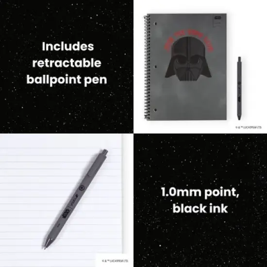 Yoobi Star Wars 1 Subject Notebooks 8"x10.5" Wide Ruled with Pen Darth Vader, School Supplies image {3}