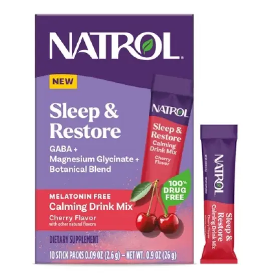 Natrol Sleep & Restore Calming Drink Mix for Restorative Sleep with Magnesium, GABA - Cherry - 10ct image {8}