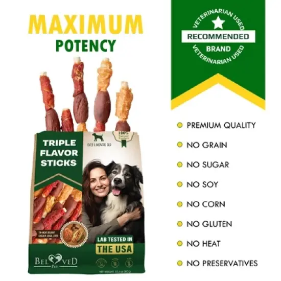 Beloved Pets Dog Treats, Triple Flavor Rawhide Chews with Duck and Chicken 10.6 Oz - 1 Pack image {4}