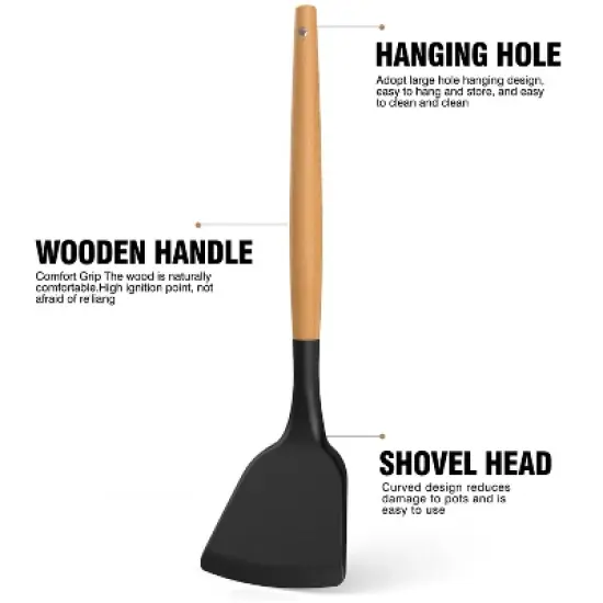 Itopfox Silicone Cooking Utensils Set with Wooden Handles, Heat Resistant Kitchen Tools for Non-Stick Cookware Includes Spatulas, Ladle, Whisk, Tongs image {8}