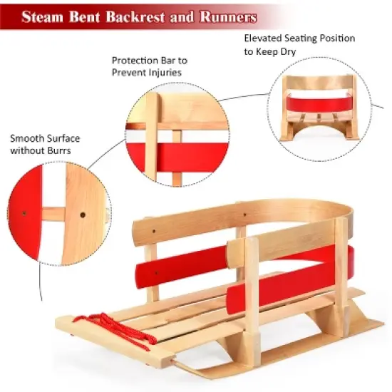 Costway Baby Kids Wooden Sled Solid Seat Toddler Boggan Outdoor Play Snow Toys image {8}