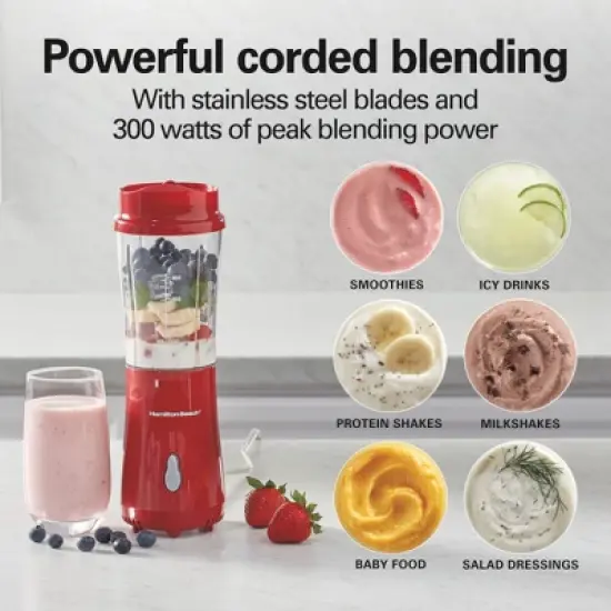 Hamilton Beach SingleServe Blender 51101RV: Personal Blender, 14 oz Capacity, 175W, Dishwasher-Safe, Red image {2}