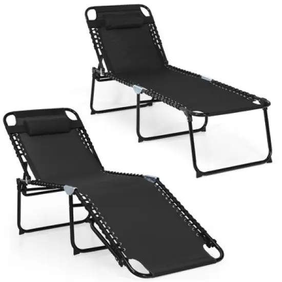 Costway Folding Lounge Chaise 16'' High Recline Chair W/Adjustable Backrest and Footrest image {8}
