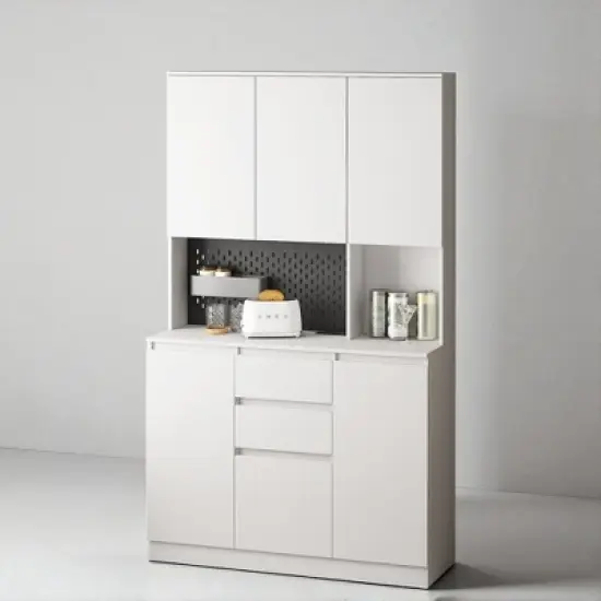 74" Freestanding Kitchen Pantry Cabinet with 6 Doors, 2 Drawers, USB Ports, Modern Storage Hutch for Kitchen or Dining Room image {7}