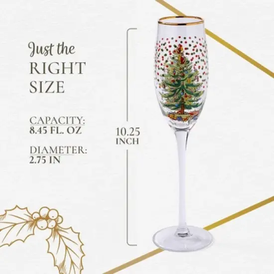 Spode Christmas Tree 8.45 Fl. Oz. Footed Champagne Flute (Set of 4), Polka Dot - Sparkling Wine Glasses for Holiday Celebrations image {6}