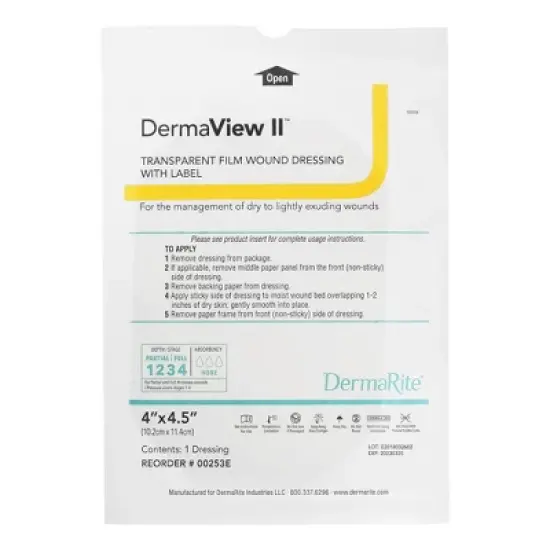 DermaView II Transparent Film Dressing, 4 in x 4 1/2 in, 1 Count, 50 Packs, 50 Total image {2}