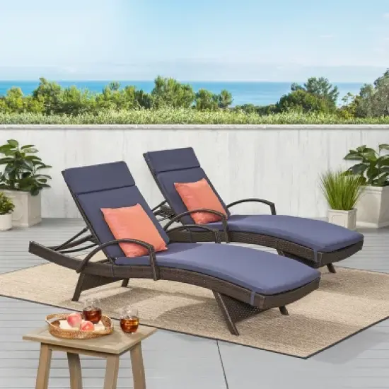 Christopher Knight Home Salem Outdoor Wicker Adjustable Chaise Lounges with Cushion (Set of 2) image {15}