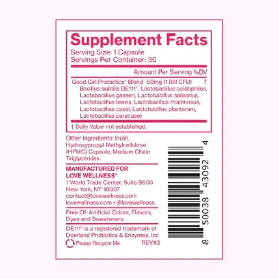 Love Wellness Good Girl Probiotics for Vaginal & Urinary Tract Health - 30ct image {8}