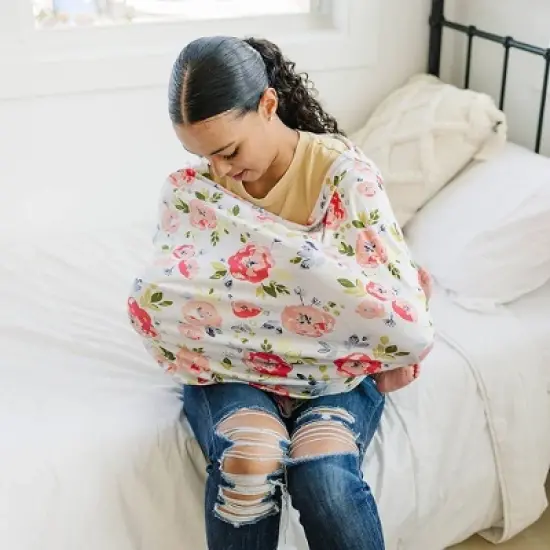 Bebe au Lait Pure & Simple 5-in-1 Cover with 2 Nursing Pads - Floral Pop - 3ct image {3}