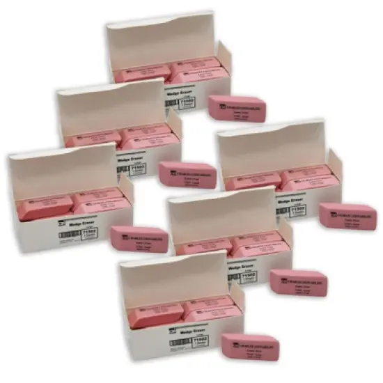 Charles Leonard Eraser, Synthetic, Latex Free, Wedge Shape, Pink, Large, 12 Per Box, 6 Boxes image {1}