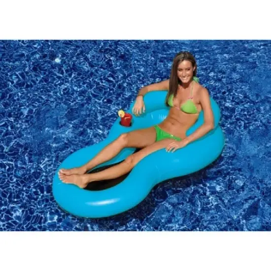 Swimline 62.5" Inflatable 1-Person "COOL CHAIR" Water  Lounge Chair with Head Rest and Cup Holder - Blue image {1}