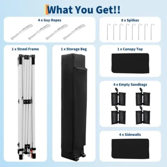 10x10FT Instant Pop-Up Canopy Tent with 4 Removable Side Walls &ndash; Commercial-Grade Outdoor Shelter System for Events, Black image {1}