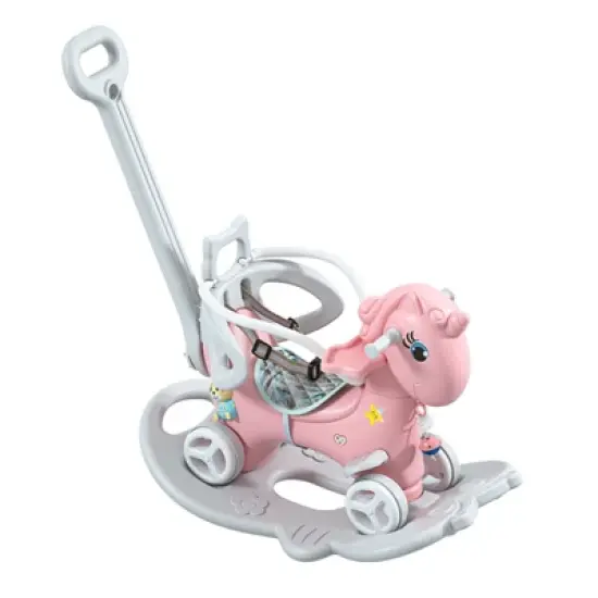 Lirago Pink Unicorn Rocking Horse Stroller 4-in-1 Ride On Toy with Push Handle Balance Bike and Board Gift for 1-3 Year Old Baby image {6}