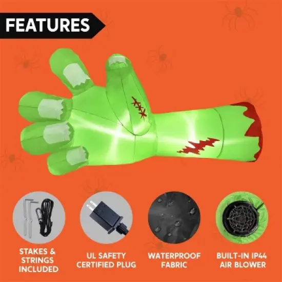 Joyfy 9 FT Long Halloween Inflatables Outdoor Decoration, Giant Zombie Arm Inflatable with Built-in LEDs for Halloween Yard Lawn Garden Decoration image {5}