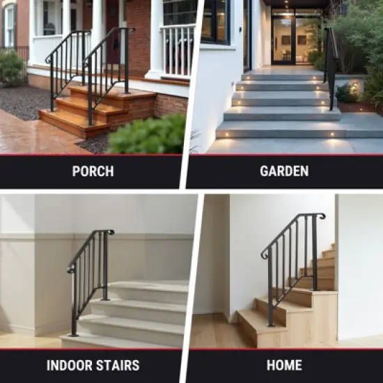Mojgar Handrails for Outdoor Steps, Stair Handrail Fits 2 to 3 Steps, Wrought Iron Hand Rail Stair Railing Kit image {3}