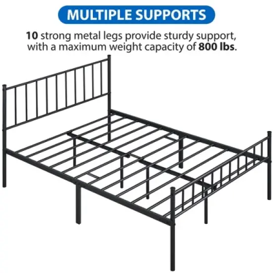 Yaheetech Metal Platform Bed Frame with Spindle Headboard and Footboard image {8}