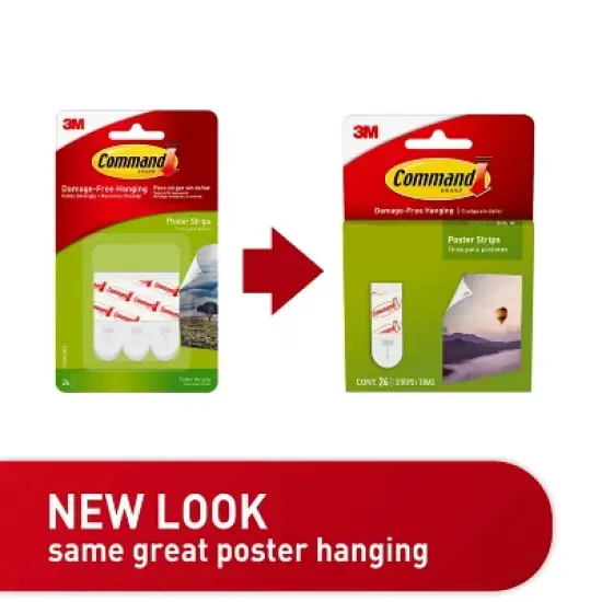 Command 24 Strips Small Sized Poster Strips Decorative Hooks White: 3M Command Adhesive Strips for Mounting, 1.75" Length image {2}