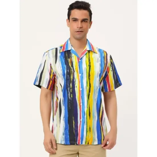 Lars Amadeus Men's Summer Irregular Printed Camp Collar Short Sleeves Button Down Hawaiian Shirt image {2}