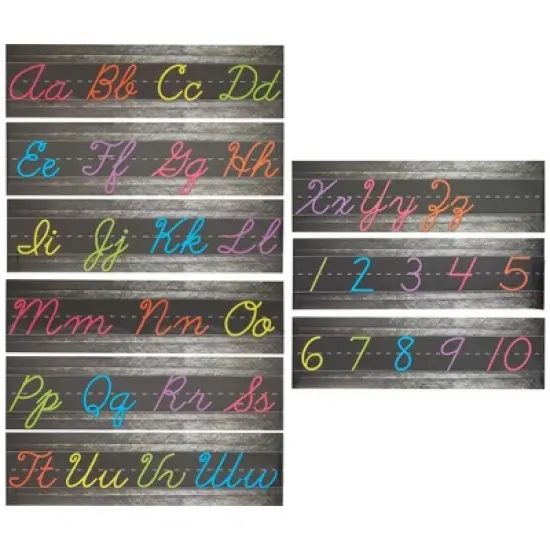 Bright Creations 9 Pack Cursive Alphabet Wall Strip, Numbers Bulletin Board Borders for Classroom, 21x6 In image {6}