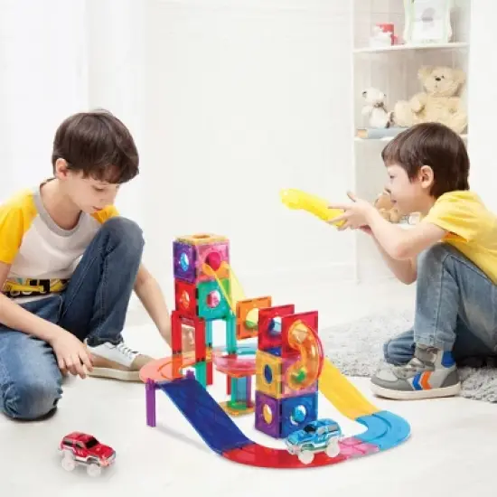 Picasso Tiles Magnetic Marble Run and Race Track 108pc Combination Set image {1}