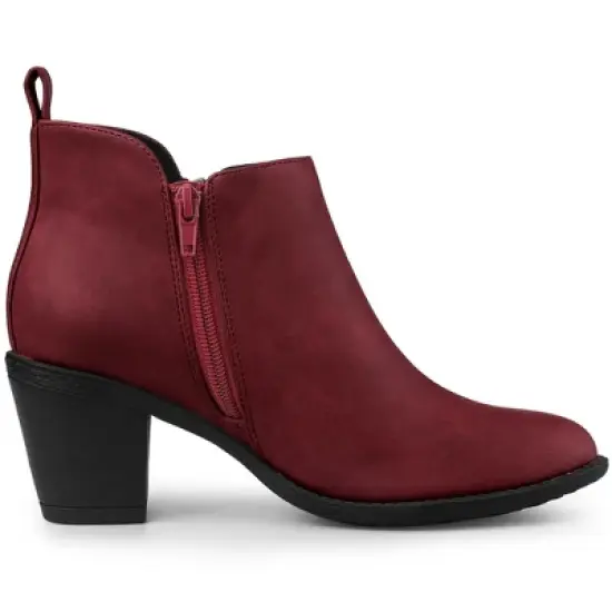 Allegra K Women's Low Chunky Heels Zipper Western Ankle Booties image {5}