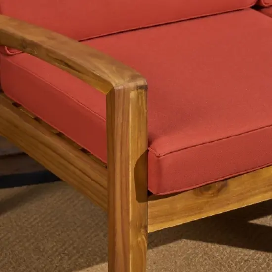 Grenada 5pc Acacia Sectional Sofa Set - Teak/Red - Christopher Knight Home image {3}