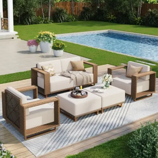 Captiva Designs Outdoor Patio Furniture Sectional Wicker Sofa Conversation Set with 9.8 Inch Thick Cushions image {14}