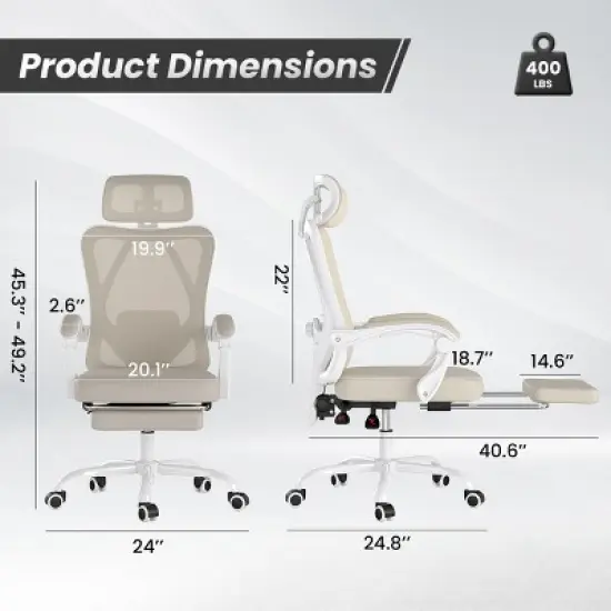 GlasFlength Task and Office Chairs with Support Armrest，Ergonomic, Adjustable，Computer Chair and Gaming Chair, Beige, 24"*24.8"*49.2" image {1}