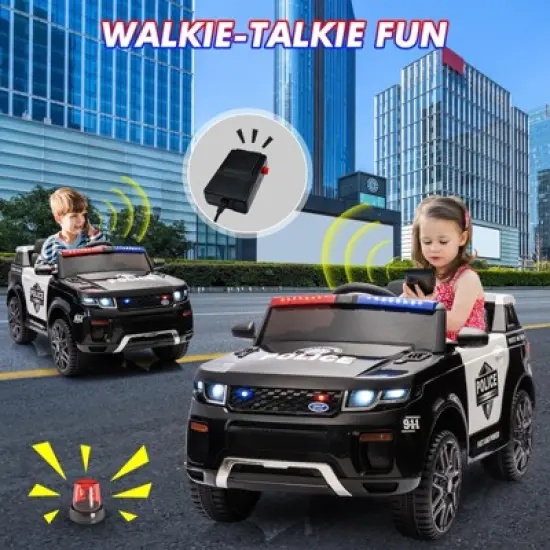 Kids Ride on Police Car, 12V Electric Truck for Toddlers, Ride on Toy with Remote Control, Intercom, Flashing Light&LED Lights, Handle image {1}