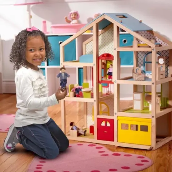 Melissa & Doug Hi-Rise Wooden Dollhouse with Furniture, Garage and Working Elevator image {4}