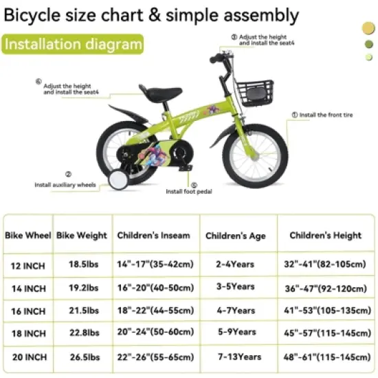 Gulches 18 inch sporty kids bike with training wheels and stand Adjustable saddle Suitable for boys and girls aged 5-10 years，Green image {4}