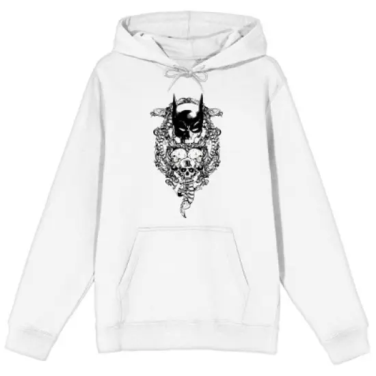 Batman Bat Mask And Three Skulls Men's White Graphic Hoodie image {3}