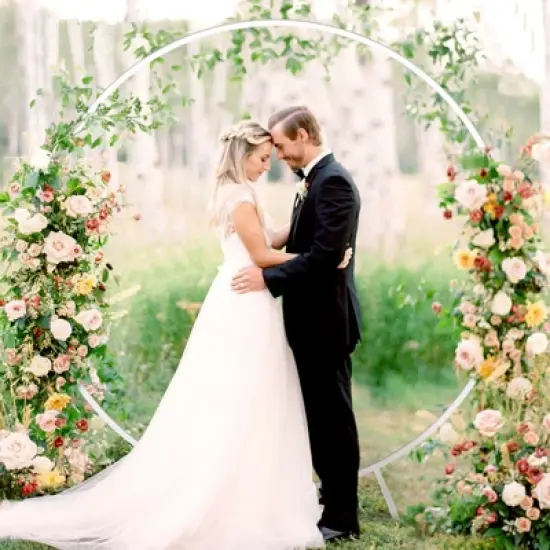 GARPROVM 6.6FT White Round Wedding Arch Stand Arbor for Outdoor Events image {6}