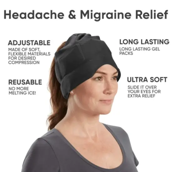 Aculief Headache, Migraine, & Stress Relief Hat - Natural Ice Mask for Tension & Muscle Pain &ndash; Black image {5}